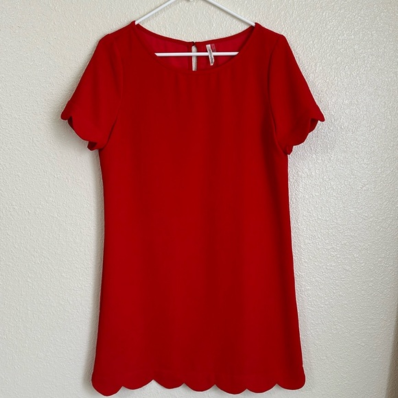 Mittoshop Short Sleeved Scalloped Red Dress - Picture 3 of 9